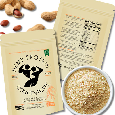 Peanut Butter Hemp Protein Powder Concentrate, Vegan, 100% Pure, Muscle Blend