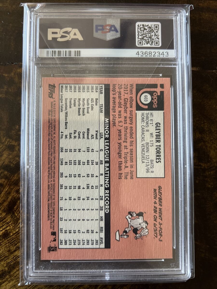 GLEYBER TORRES PSA 10 2018 TOPPS HERITAGE BASEBALL #603 GLEYBER TORRES PSA 10 2018 TOPPS HERITAGE BASEBALL #603