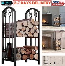 Fireplace Firewood Log Rack Tool Set Fireside Holder Wood Lumber Storage Iron