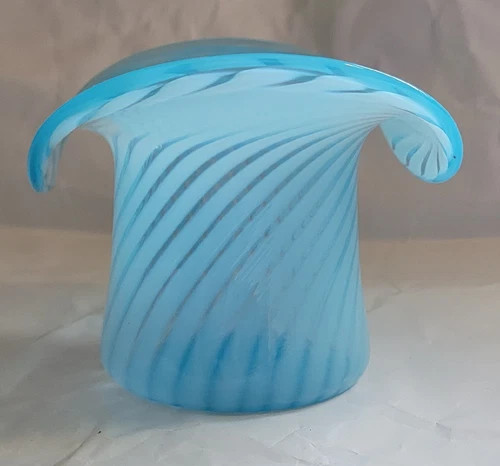 Vintage Fenton Blue Opal Swirl Glass Top Hat
