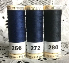 3 NEW different Dark Blue colors GUTERMANN 100% polyester thread 110 yard spools