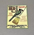 VINTAGE 12” VRARE BLU-J MERKLE BROOMS BIRD PORCELAIN SIGN CAR GAS OIL TRUCK