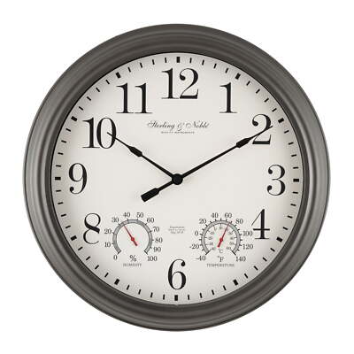   15.5'' Indoor/Outdoor Gray Gunmetal Finish Arabic Round Analog Wall Clock
