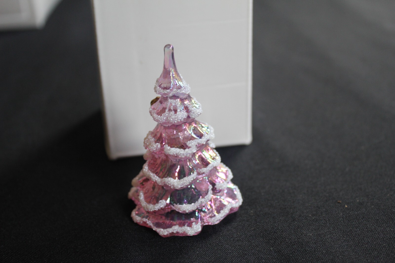 FENTON CHRISTMAS TREE ROSE IRIDESCENT FLOCKED GOLD BIRD 3 INCH FENTON