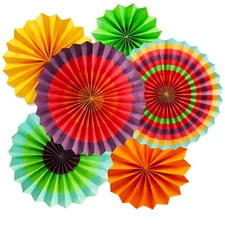 Novelty Place Set of 6 Vibrant Hanging Paper Fans Backdrop Paper Rosette Flowers