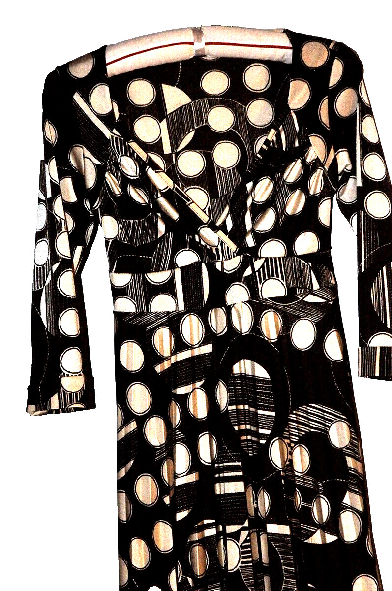 SANDRO FERRONE WOMAN'S KNIT COCKTAIL DRESS, B&W GEOMETRIC PATTERN, MADE IN ROME image 7