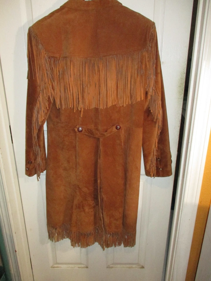 Vintage Pioneer Wear Western Leather Fringe Duster Jacket Chestnut Womens M-L - Image 4 of 4