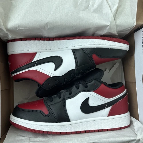 Nike Air Jordan 1 Low Gs Bred Toe Black/Gym Red/White, Size 6.5Y, 553560-066