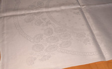 Alte Leinen Damast Tischdecke Tafeltuch Webmuster Blumen 160 x 124 cm (14107)