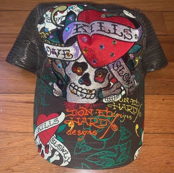帽子 ed hardy rhinestone skull cap y2k gal ed hardy rhinestone skull cap y2k gal