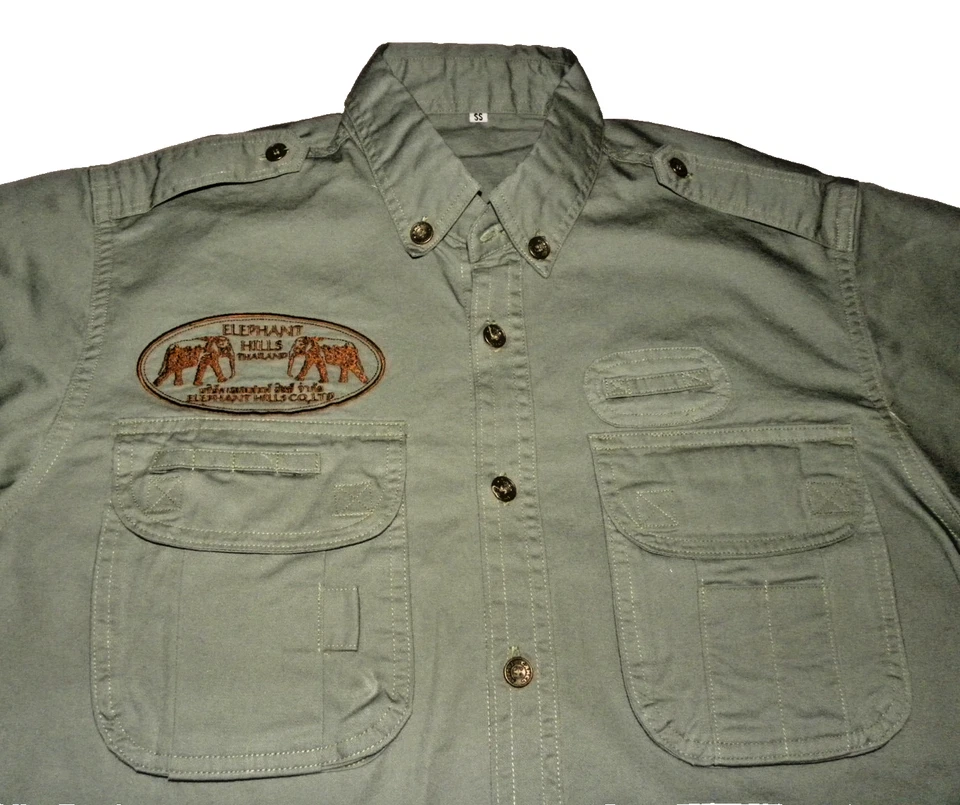 Elephant Hills Thailand Safari Shirt SS Cotton Camp Patch M USMC Button Rare - Image 2 of 4