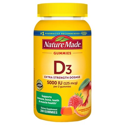 Nature Made Vitamin D3 Gummies 5000IU 200 Gummies Extra Strength 125mcg EXP-8/27