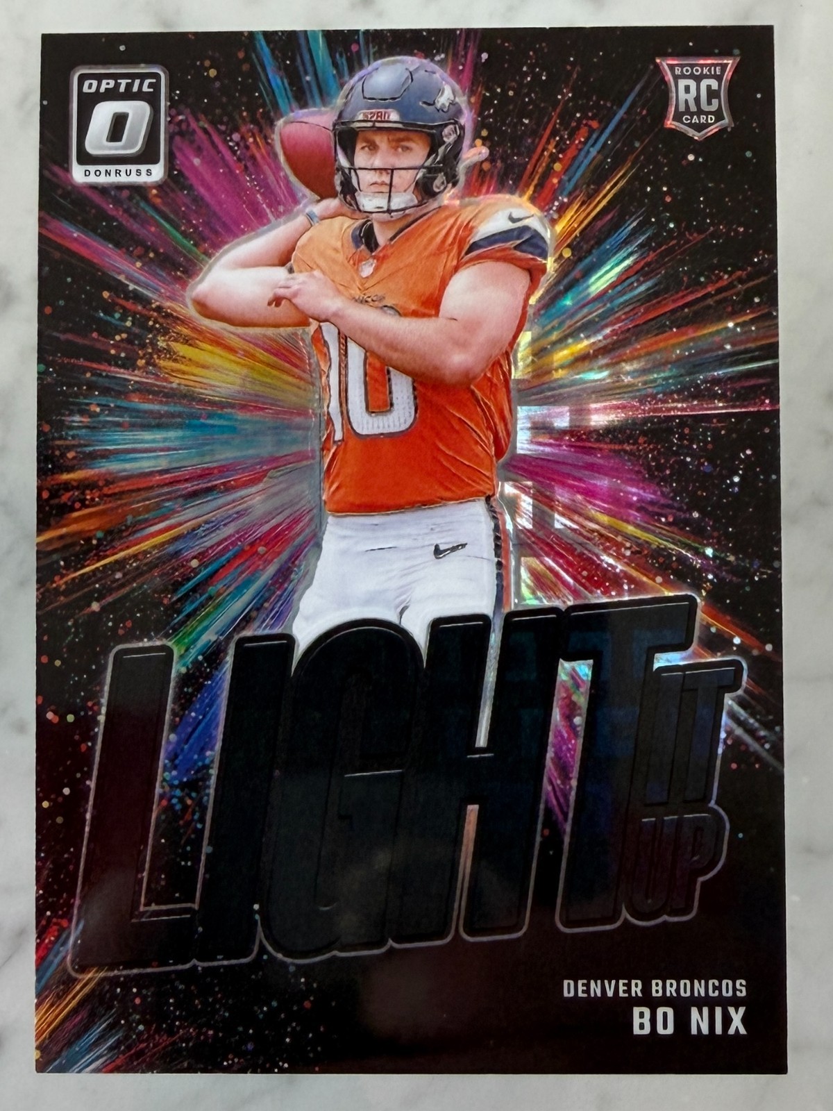 2024 Donruss Optic Bo Nix Broncos RC Rookie Light It Up Black Pandora 21/25