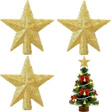 3 Pcs Mini Sparkling Christmas Tree Topper,Small Gold Christmas Tree Topper Sta
