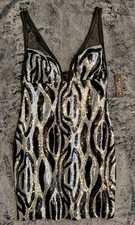 New FAVIANA S6842 Black and Silver Sequin Short Formal Prom Pageant Dress Size 2
