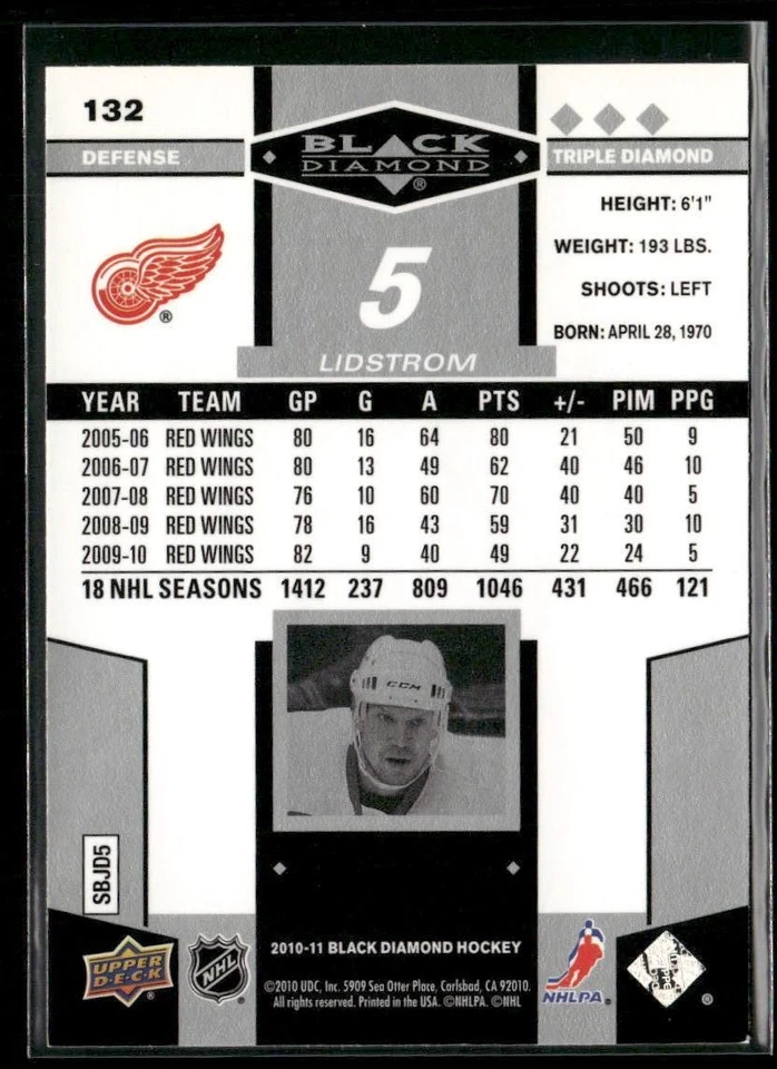 2010-11 Upper Deck Black Diamond Nicklas Lidstrom #132 Detroit Red Wings - Image 2 of 2