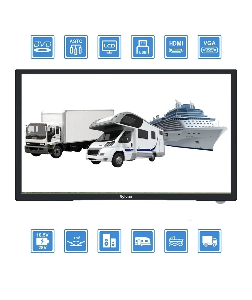 Sylvox 32'' RV TV 12 Volt TV for RVs 1080P FHD RV Camper DC/AC Power 9-32V - Image 3 of 4