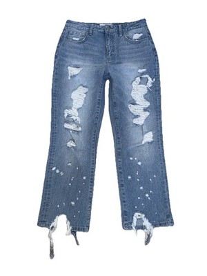 Flying Monkey HIGH RISE RIGID STRAIGHT 27 JEANS Shredded 29/25 Cropped