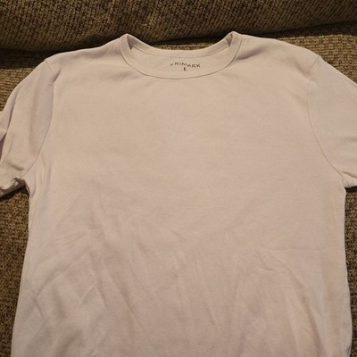 Primark Cotton Blend White Crew Neck Short Sleeve Slim Fit T-Shirt Men s L