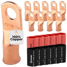 10pcs Battery Lugs Copper Ring Terminals 2 AWG 5/16 Inch Heavy Duty Insulated