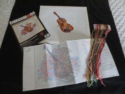 STARTED Dimensions VIOLIN & ROSES Cross Stitch KIT #3723 - 12'' x 10''
