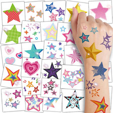 Glitter Stars Temporary Tattoos for Kids - 74 Individually Sheets  Waterproo...