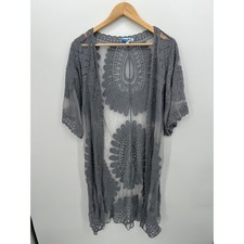 Rebellion Lace Kimono Cardigan Gray Sheer Boho Festival Duster Women Sz L Hippie