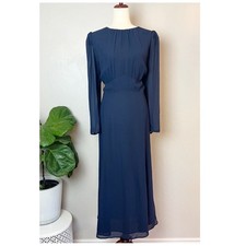 REFORMATION Women's Size 14 Midnight Navy Lysander Long Sleeve A-Line Midi Dress