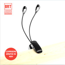 LUCE LEGGIO A CLIP LAMPADA PINZA LED DOPPIA SPARTITO COMPUTER LIBRO