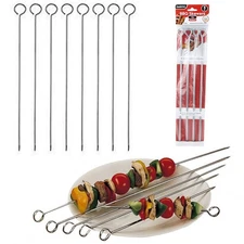 8 Pc Metal BBQ Skewers 14" Stainless Steel Cooking Barbecue Kebab Grill Sticks