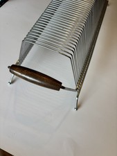 Vintage MCM Chrome Wire Vinyl LP Record Storage Rack Holder 50 Albums Wood Large