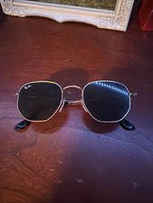 Ray-Ban RB3548N 001 54-21 Gold Hexagonal Sunglasses with Green Polarized Lenses