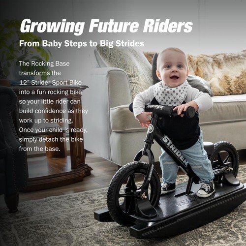 Strider 12” Sport Black Balance Bike + Rocking Base Kids 6mo-4yr - Picture 2 of 8