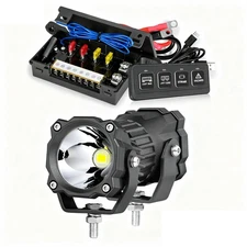 Wireless 4 Gang Switch Panel Circuit Control Relay System &3" Round Driving Lamp