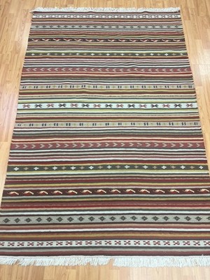 4'7'' x 7' Turkish Kilim (Kelim) Two-Sided Rug - Flat Weave - 100% Wool Hand Made