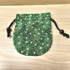 Floral pattern Japanese style drawstring bag Green crepe