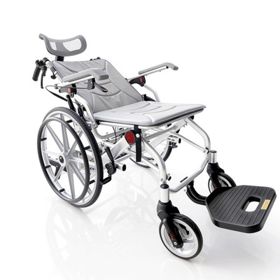 Reclining Lightweight Wheelchair,90-150°Adjustable Backrest w/Removable Headrest
