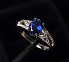 Oval Blue Sapphire Engagement Ring, Art Deco ...