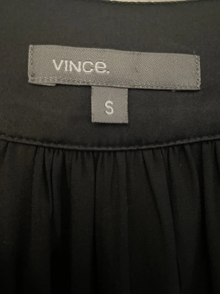 VINCE. Silk Smocked Pullover Dress Black Small - Image 3 of 4