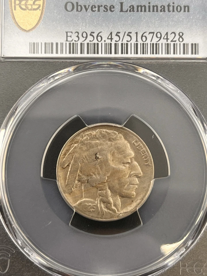 1925-S 5c Buffalo Nickel MINT ERROR PCGS XF45 Obv. Lamination Error Better Date! - Image 2 of 4