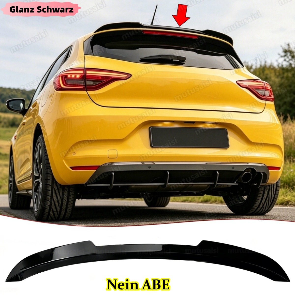 Spoiler de toit Renault Clio 5 noir brillant 2019-2023 | Extension de becquet arrière