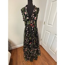 City Studio Black Mesh Embroidered Floral Maxi Dress