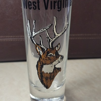West Virginia Deer Painted Shot Glass Topographical Souvenir Collectible