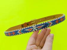 Vintage 70s Hand Beaded Aztec Print Leather Kids Children Size 24 Belt
