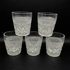 Anchor Hocking WEXFORD Glass Tumblers Set Of 5 Vintage Diamond Cut Barware 3.75"