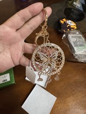 Dream Catcher Key Ring Gold Metal Clear Rhinestone Keychain Pearl