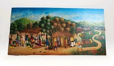 Large Haitian Painting Art Oil On Canvas HARVEST TIME by Willy Etienne 20" x 40"