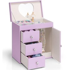 Musical Jewelry Box for Girls, Large Kid Music Box with Ballerina for Purple