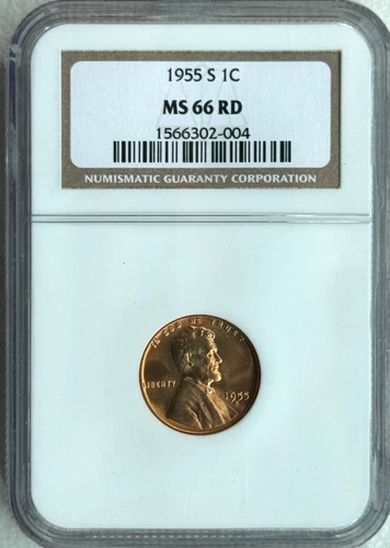1955-S LINCOLN WHEAT CENT   -   NGC MS66 RD   -   FREE SHIPPING!