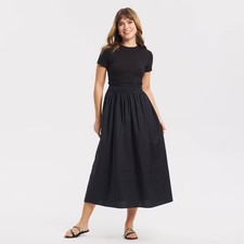 A New Day Women's Short Sleeve Smocked Waist Midi T-Shirt Dress - Black